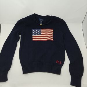 Ralph Lauren Navy Sweater with American Flag Girls Size 16. SEE DETAILS